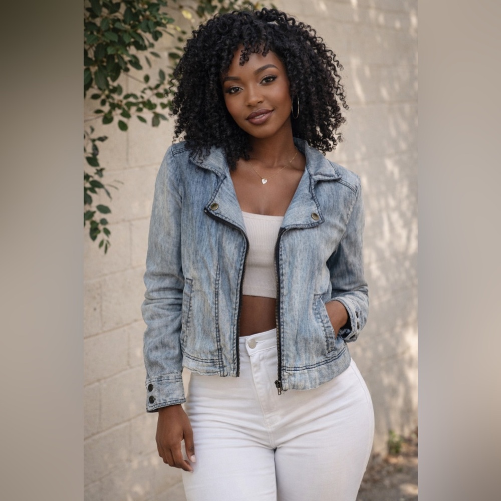 Michael Stars Light Wash 20% Tencel 80% Linen Jean Jacket